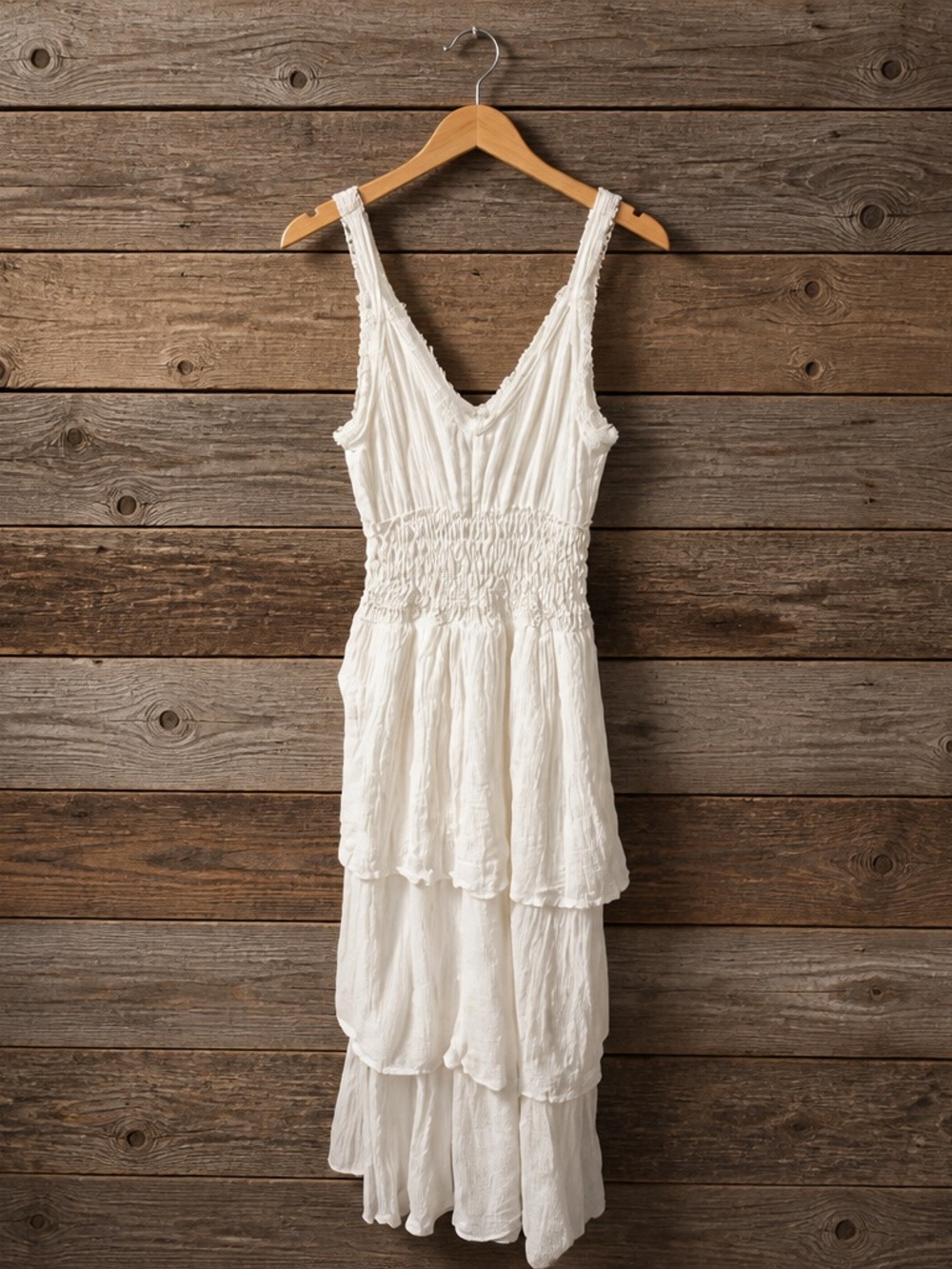Jen's Pirate Booty White High-Low Tiered Smocked Dress-super soft